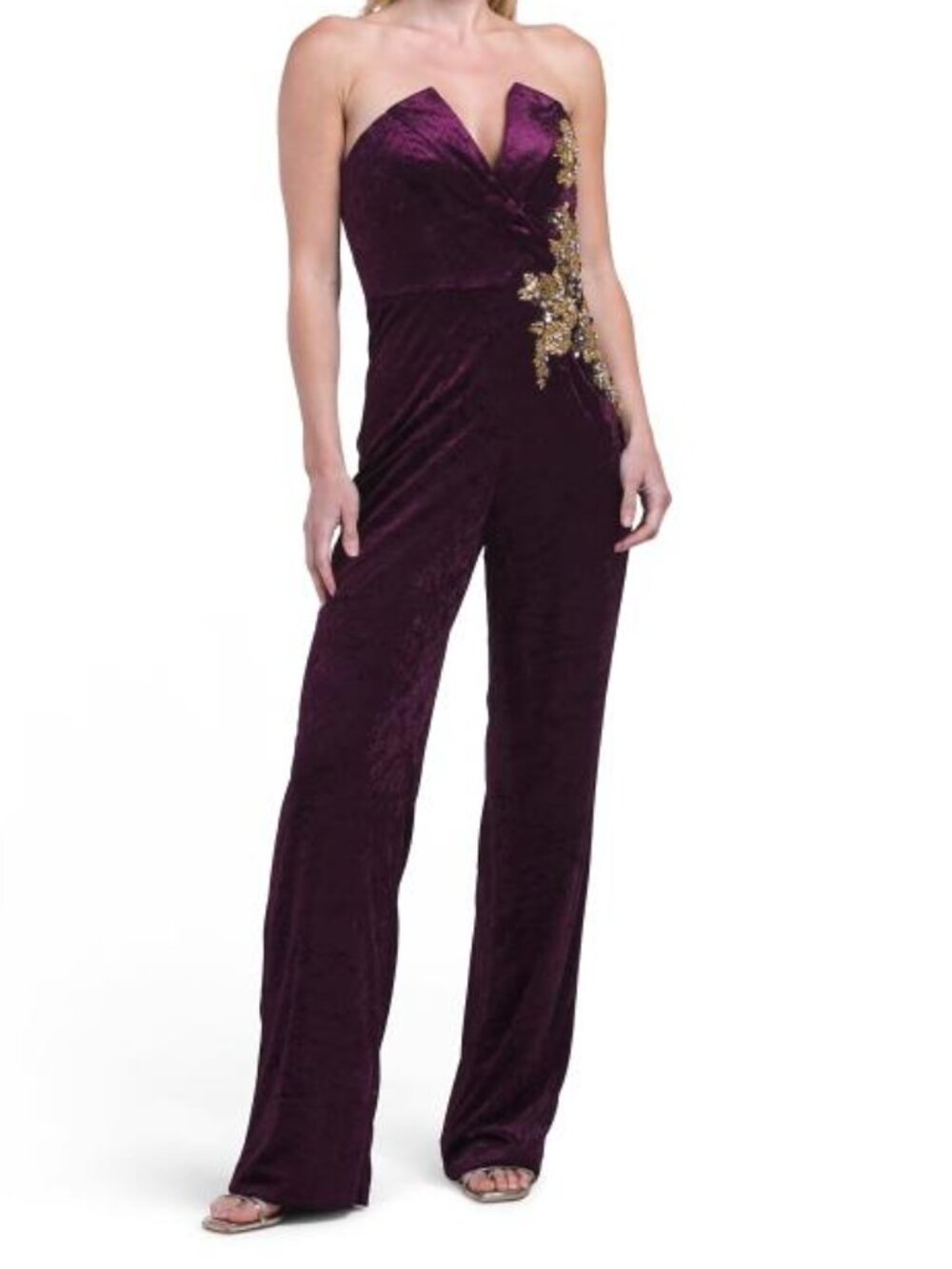 DRESS THE POPULATION Beck Velvet Jumpsuit